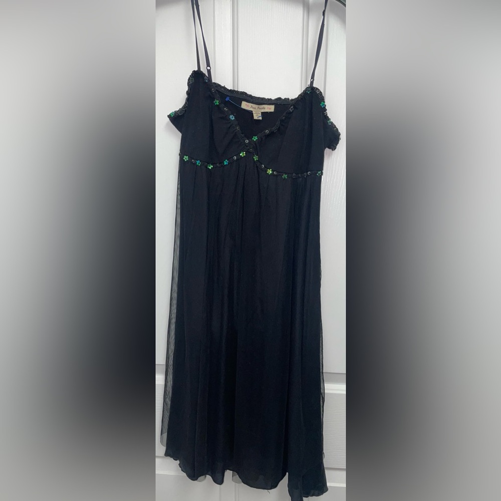 Vintage Free People Women’s Y2K 90s Beaded Black Dress Whimsical Goth Fairy 4